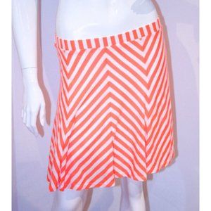 ELLA MOSS Neon ORANGE White STRIPE Flare Short  SKIRT Lined ( S )